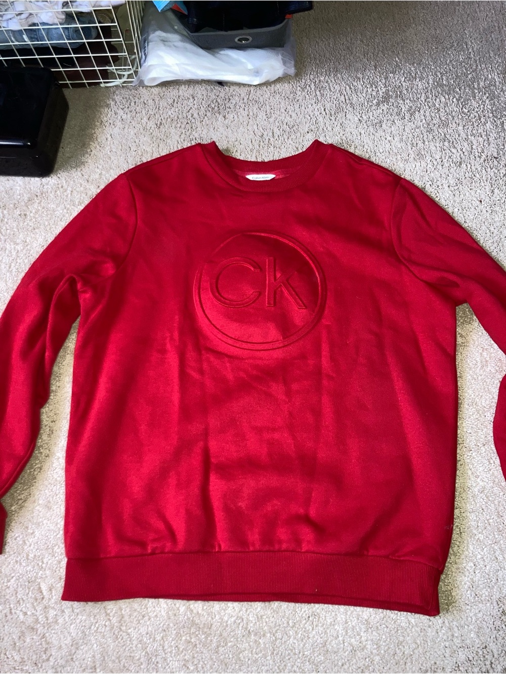 Calvin Klein Men's Red Embossed CK Crewneck Sweater
